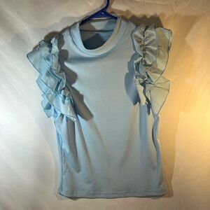 Light Blue Ruffle Sleeve Top
